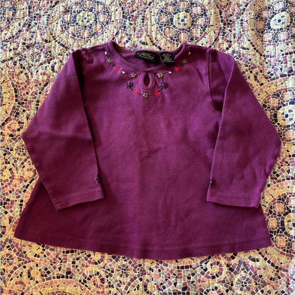 Vintage Y2K Sonoma Kids Purple Embroidered Long Sleeve Tee